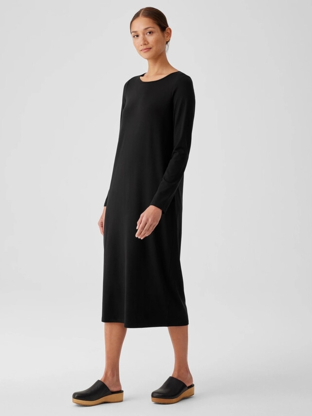 Eileen Fisher Stretch Jersey Knit Jewel Neck Dress Size M